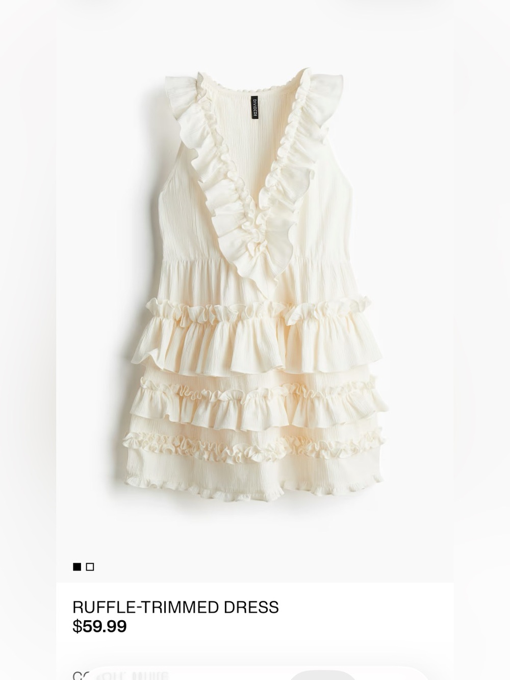 H&M Ruffle-Trimmed Cream Mini Dress